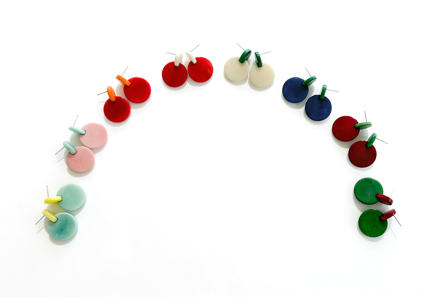 Colourful dangling earrings made with tagua nut beads