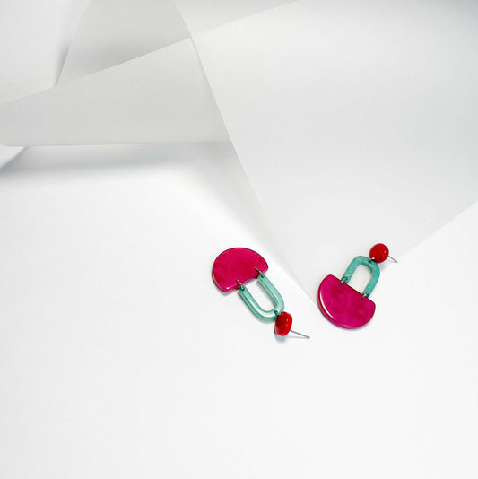 Colourful dangling earrings made with tagua nut beads