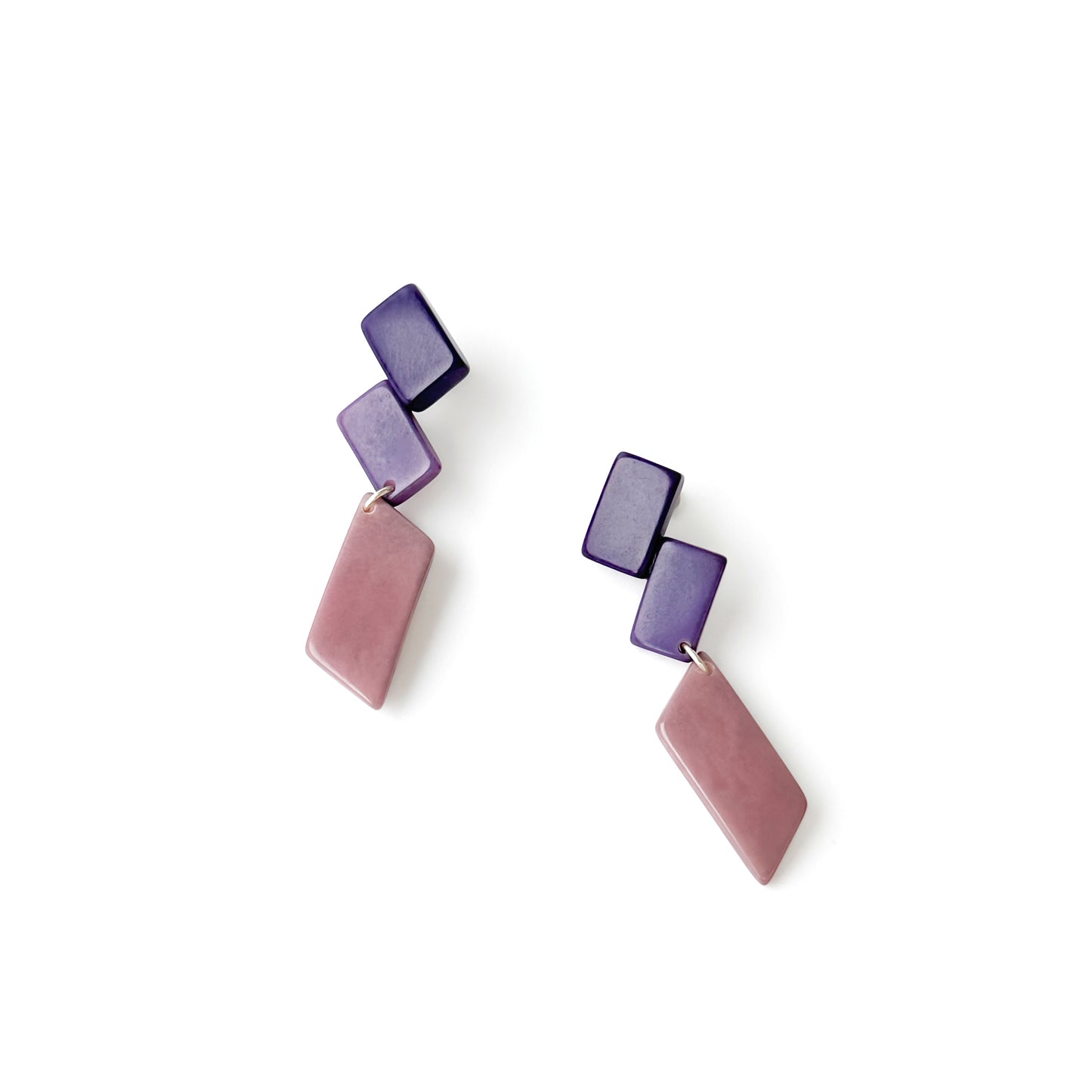 Architectonic and Colourful, long, dangling earrings made with handmade tagua nut beads, inspired by Nasjonal Museet Oslo