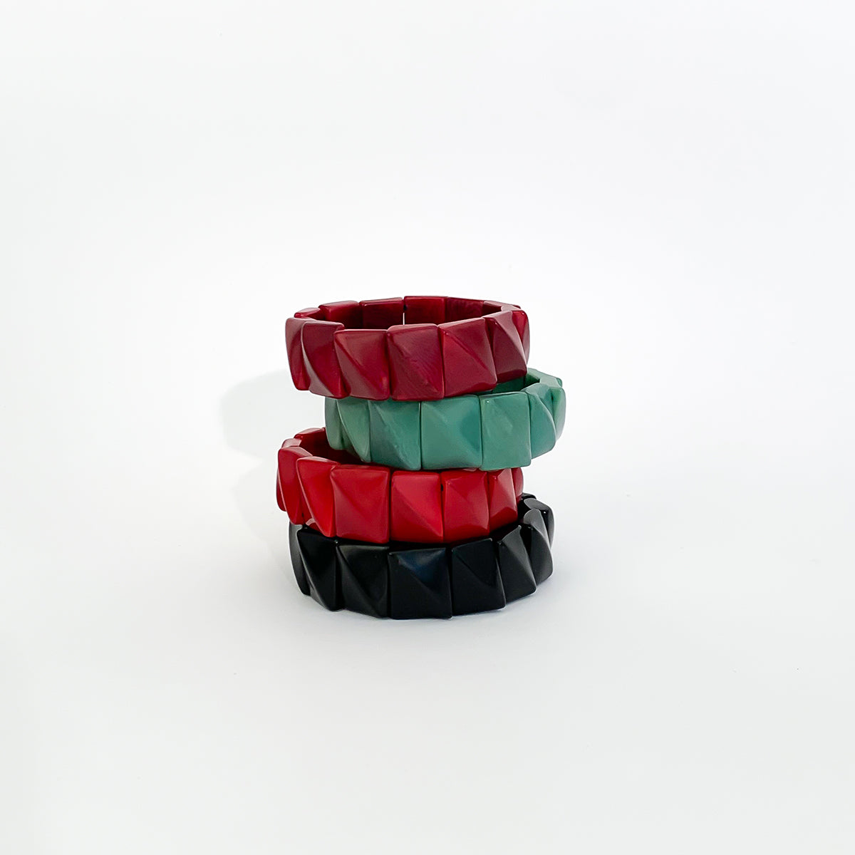 Modern and edgy bracelets made with tagua nut beads