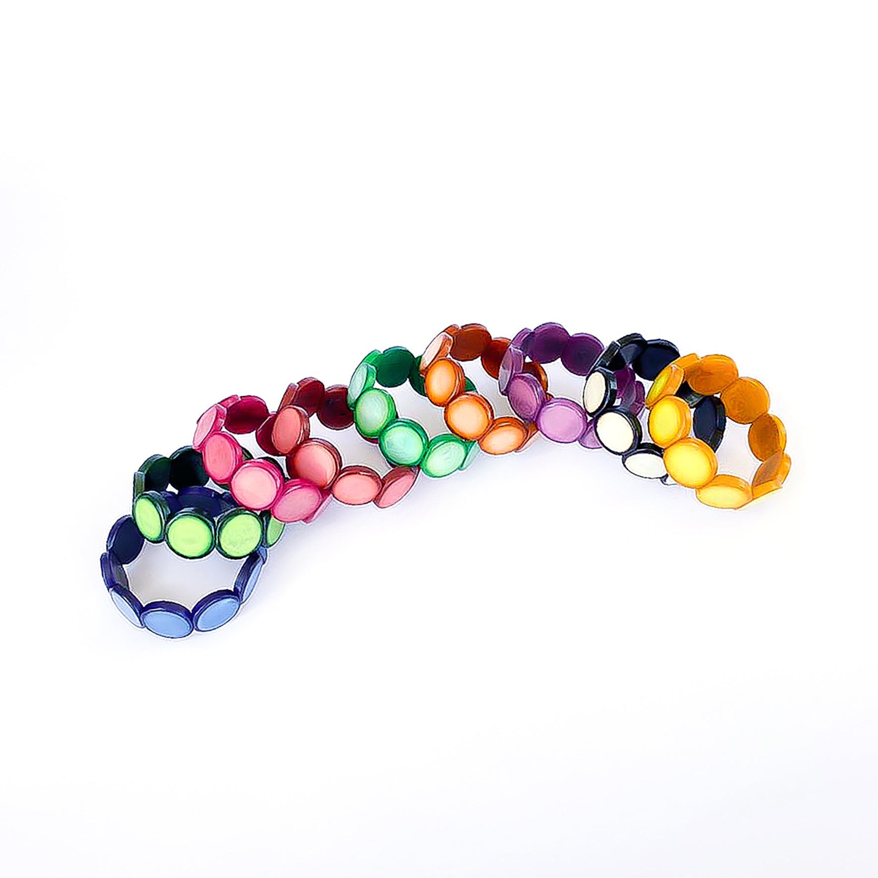 Modern colourful and organic design bracelets, made with sustainable tagua nut / vegetable ivory