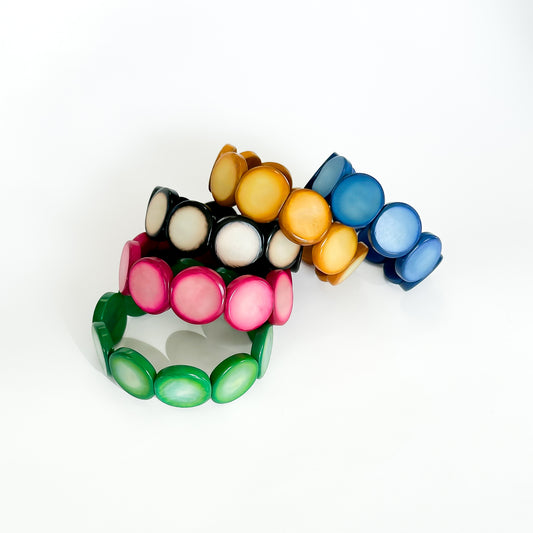 Modern colourful and organic design bracelets, made with sustainable tagua nut / vegetable ivory