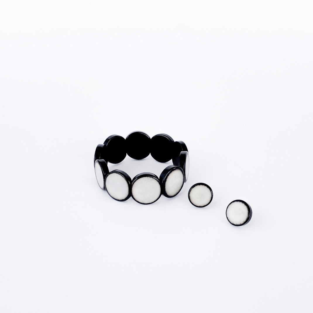 Modern colourful and organic design bracelets, made with sustainable tagua nut / vegetable ivory