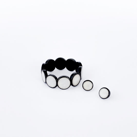 Modern colourful and organic design bracelets, made with sustainable tagua nut / vegetable ivory