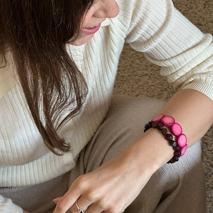 Modern colourful and organic design bracelets, made with sustainable tagua nut / vegetable ivory