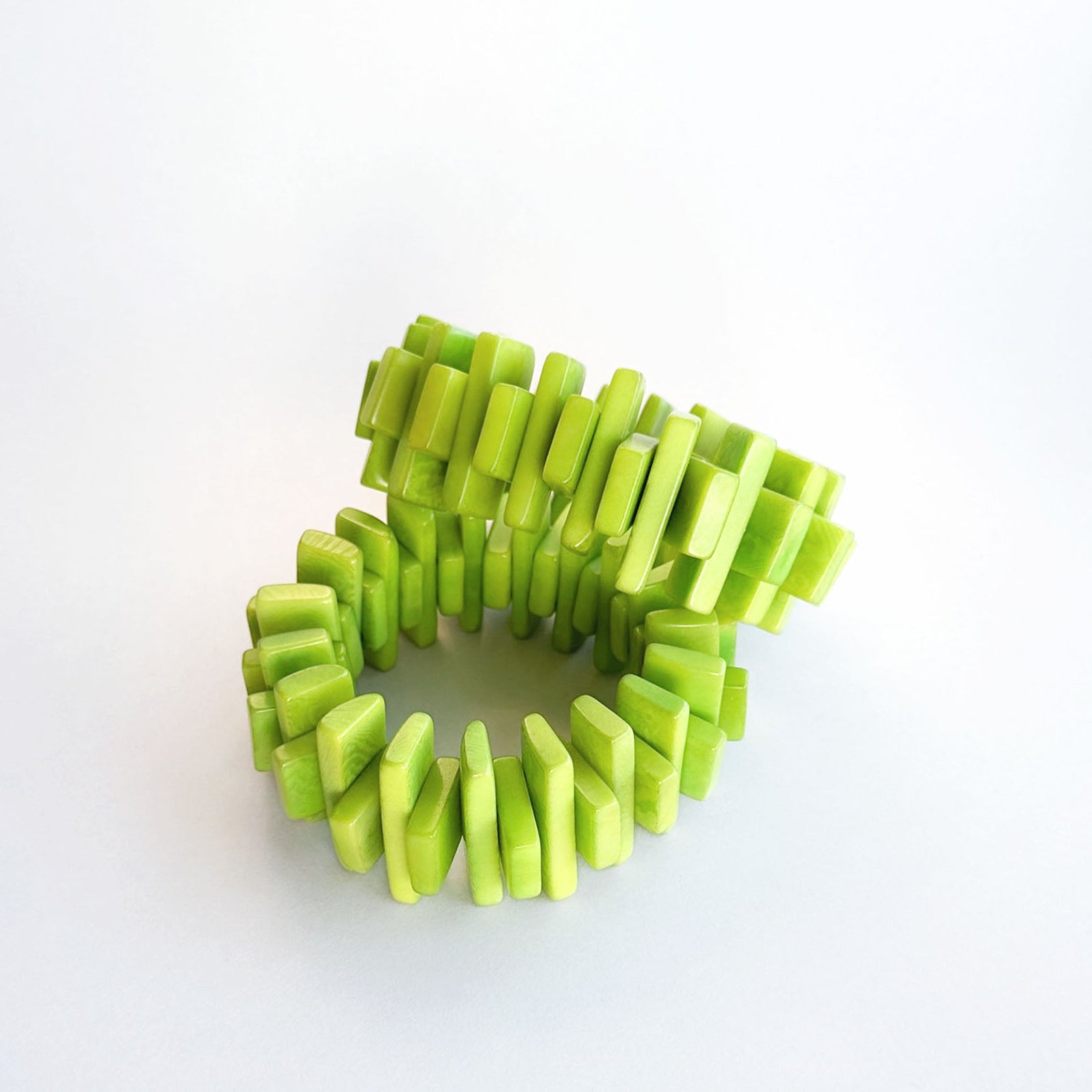 Architectonic and modern bracelet made with tagua nuts for Nasjonalmuseet Norway