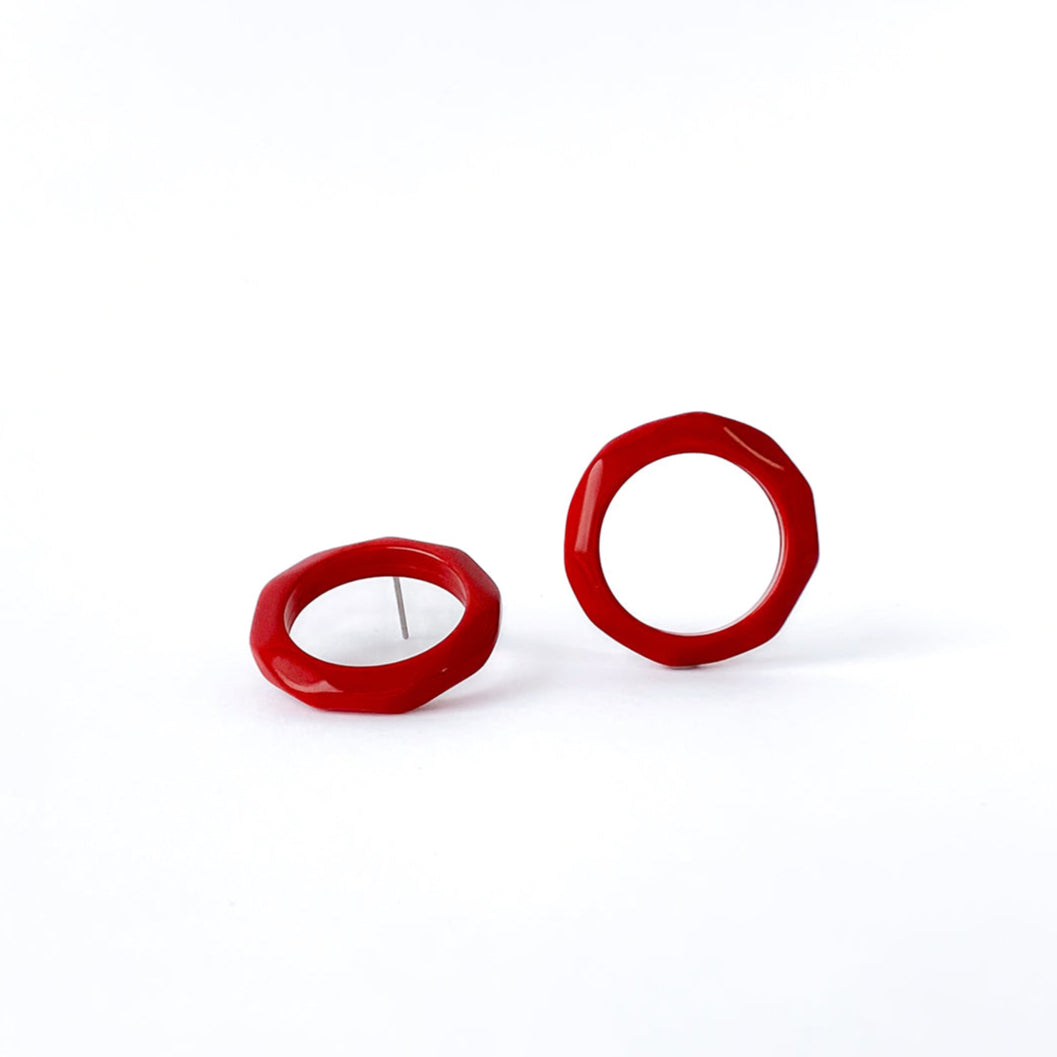 Faceted ring earrings handmade with tagua nut beads