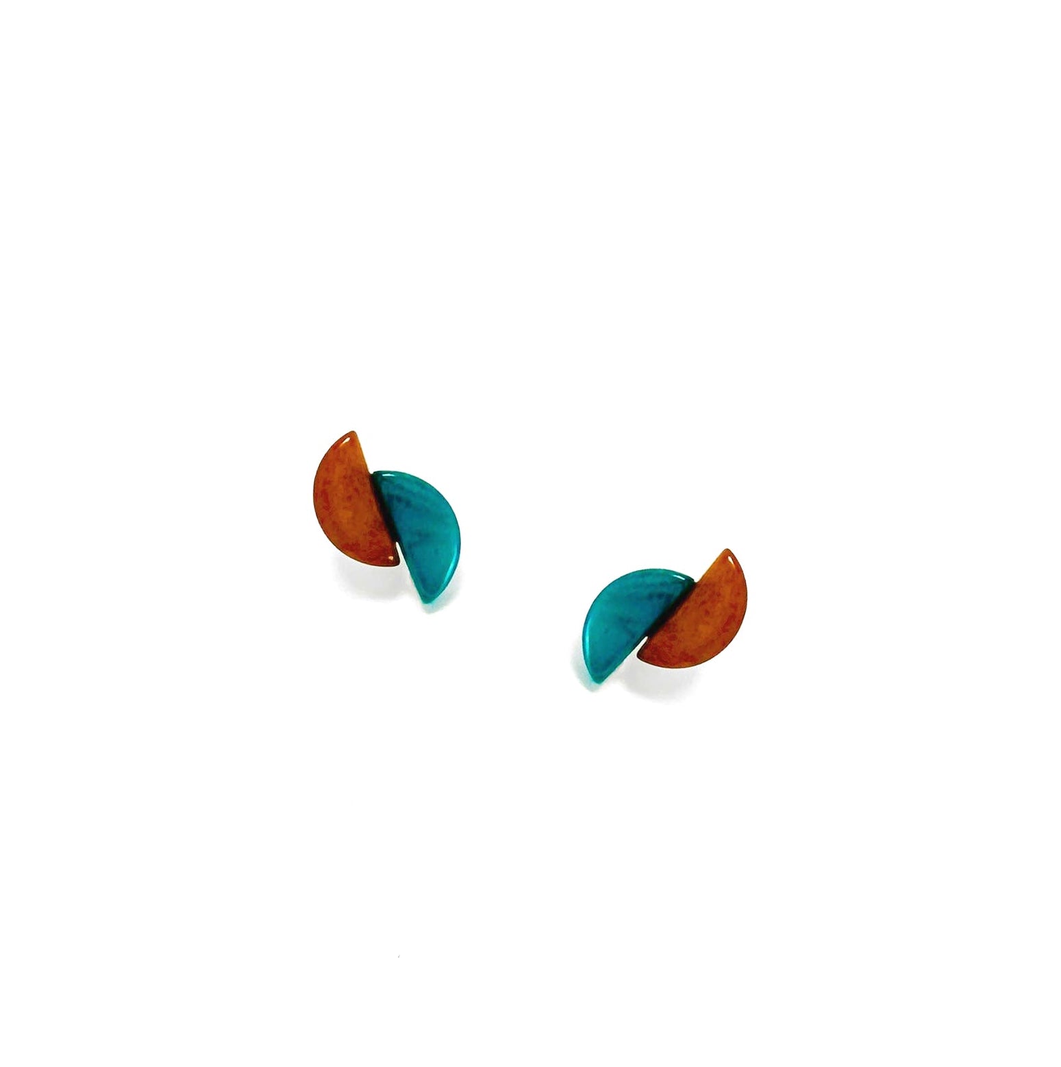 Pair of colorful tagua nut earrings on a white background