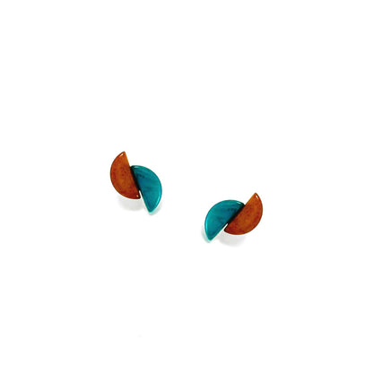 Pair of colorful tagua nut earrings on a white background