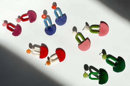 Colourful dangling earrings made with tagua nut beads