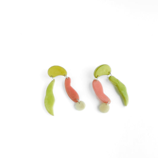 Colourful dangling earrings made with reclaimed tagua beads
