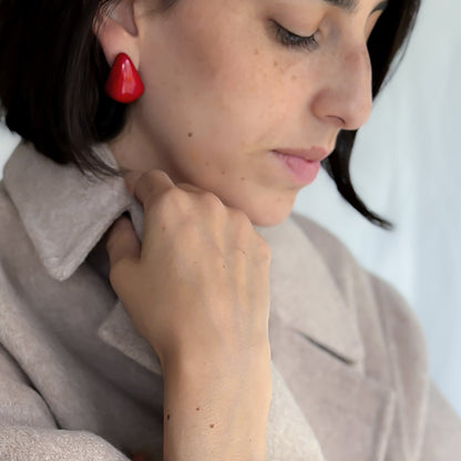 Delicate earrings in the shape of a drop, handmade with organic tagua nut.