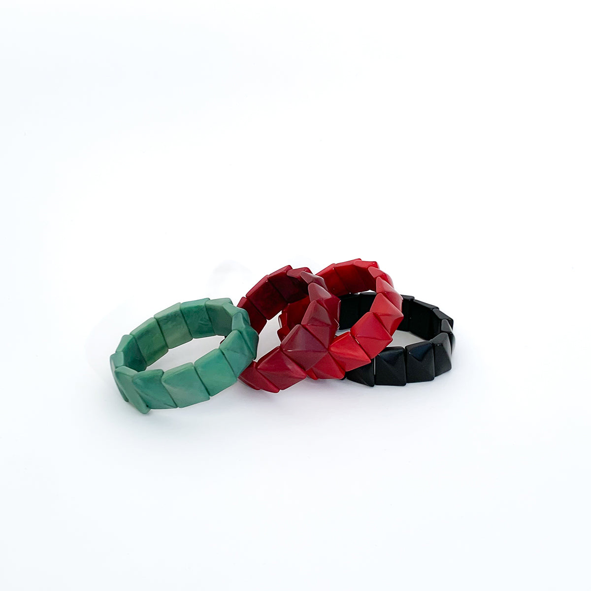 Modern and edgy bracelets made with tagua nut beads