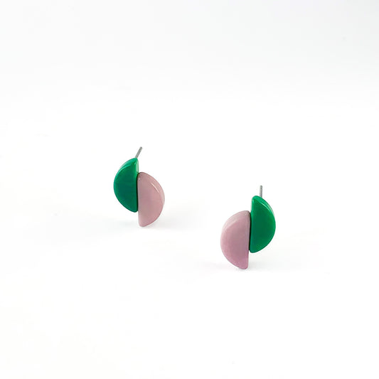 Asymmetric and contrasting colour earring studs made with handmade tagua nut beads